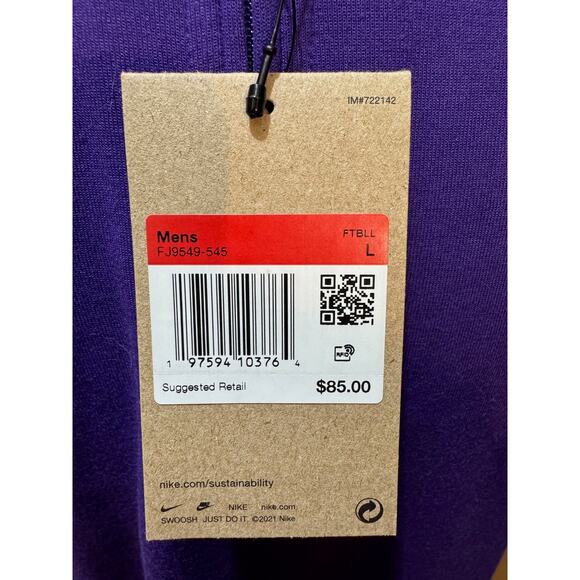 Nike Dri-FIT Long Sleeve Football Shirt Purple/White Men’s L NWT FJ9549-545 - Picture 5 of 5